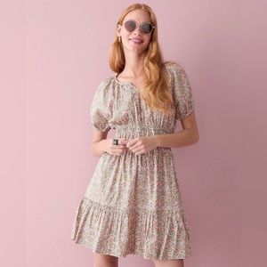 EUC J Crew Cinched Waist Puff Sleeve Dress in scattered blooms XS